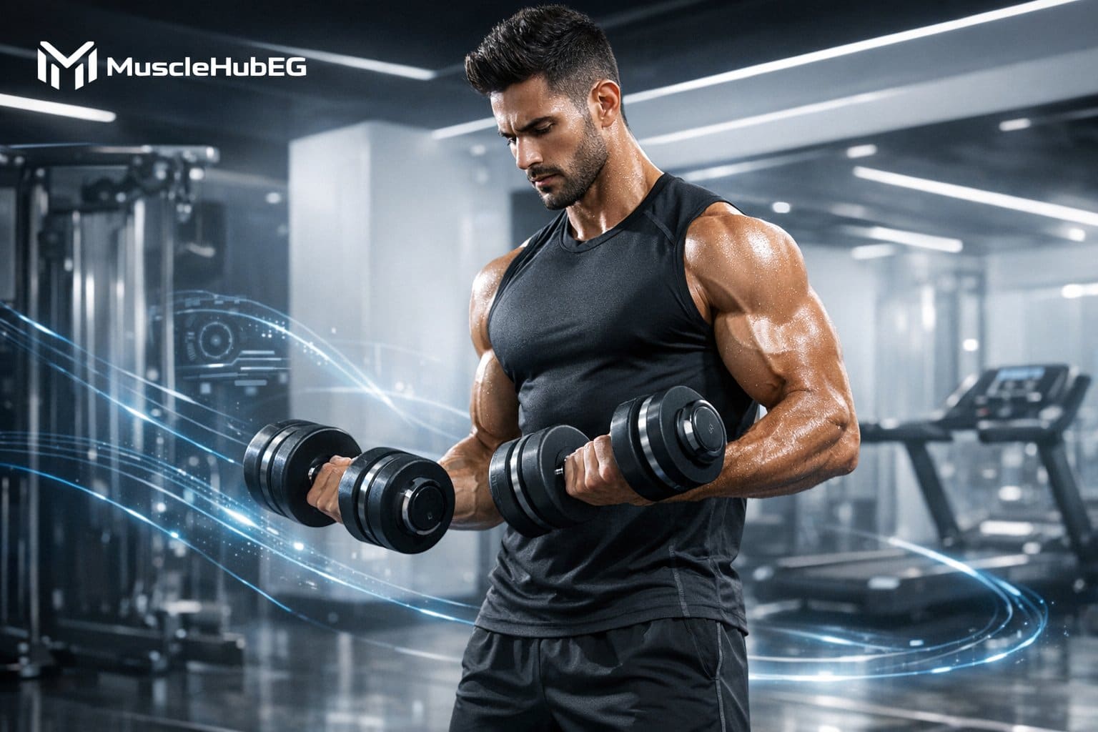 Athlete performing bicep curls